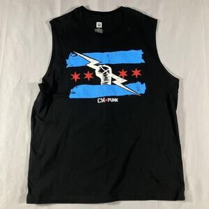 WWE CM Punk Wrestling Shirt Mens XL Sleeveless Chicago Flag Lightning Bolt Tee